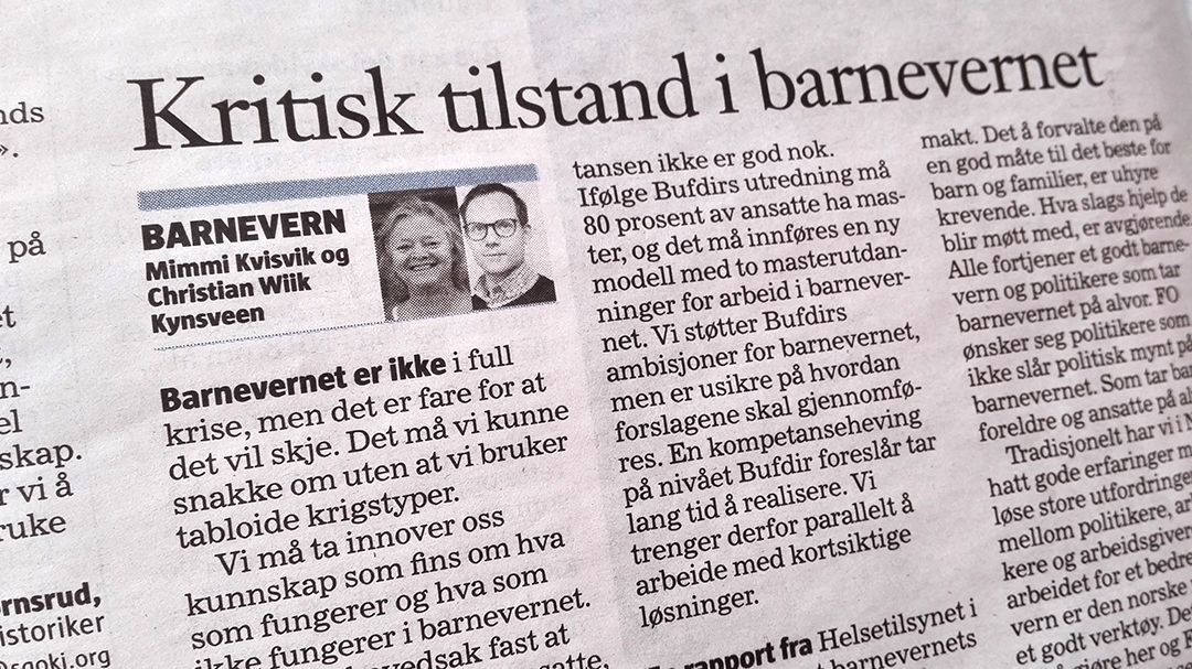 FO med innlegg i Klassekampen. Foto.