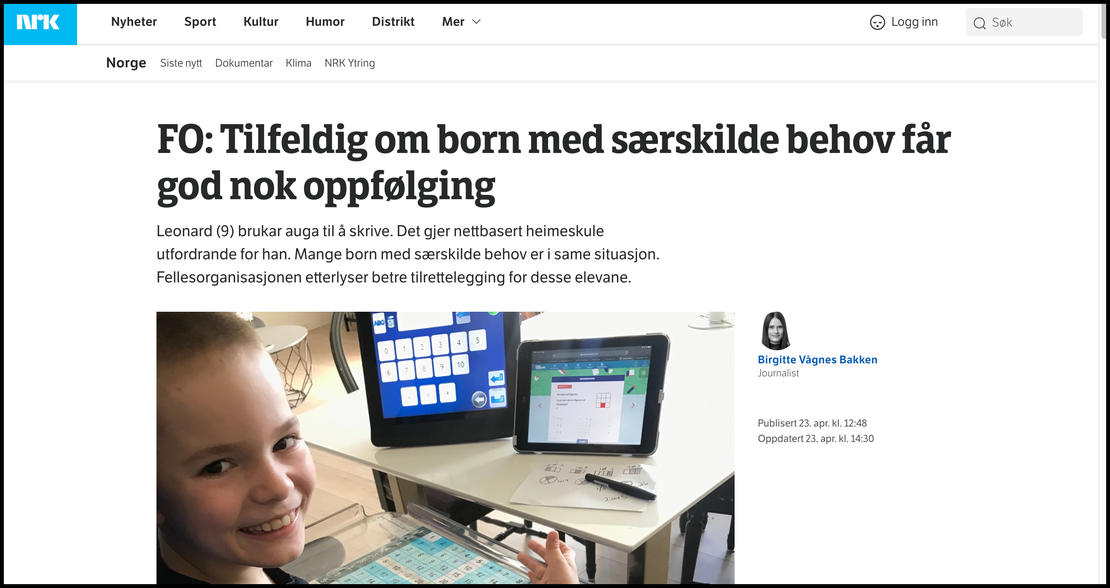 Skjermdump fra NRK i forbindelse med saken om. Leonard